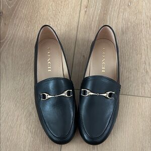 Coach Black Leather Loafers with Gold Accents